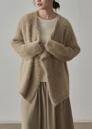 Classy Apricot  Cozy Mink Hair Knitted Cardigans Fall