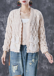 Classy Apricot Ruffles Patchwork Knit Cardigan Two Piece Set Fall