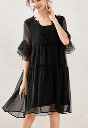 Classy Black Appliques Chiffon Summer Robe Dresses - bagstylebliss