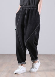 Classy Black Casual Elastic Waist Pockets Harem Fall Patchwork Pants