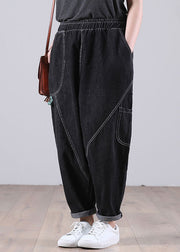 Classy Black Casual Elastic Waist Pockets Harem Fall Patchwork Pants