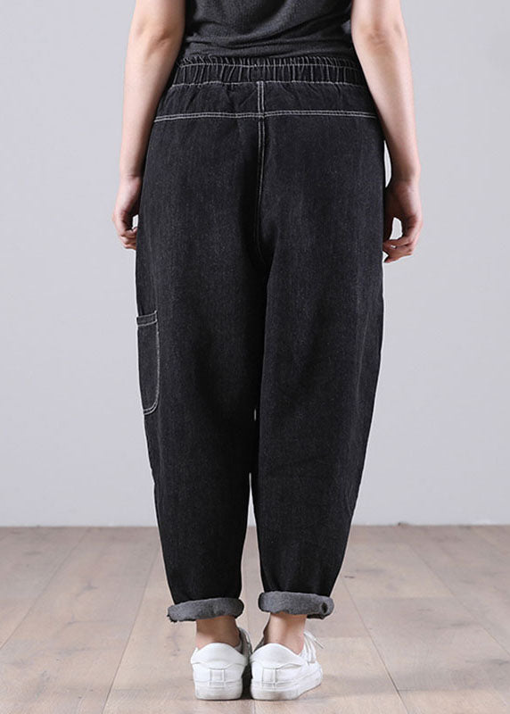 Classy Black Casual Elastic Waist Pockets Harem Fall Patchwork Pants