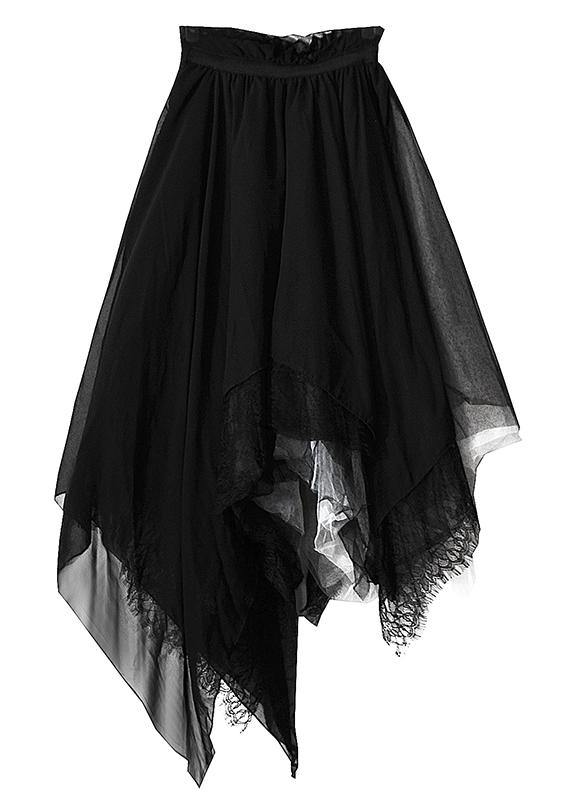 Classy Black Colorblock tulle asymmetrical design  Skirt Summer - bagstylebliss