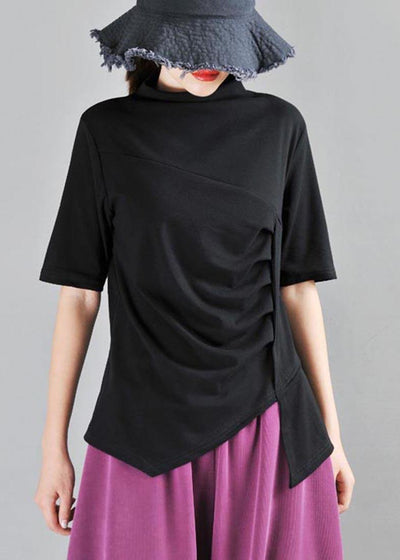 Classy Black High Neck asymmetrical design Cotton Tops Summer - bagstylebliss