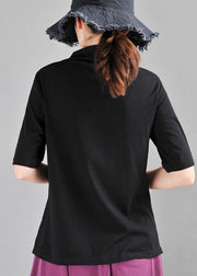 Classy Black High Neck asymmetrical design Cotton Tops Summer - bagstylebliss