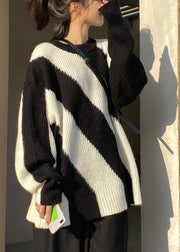 Classy Black O-Neck Loose Fall Winter Sweater - bagstylebliss