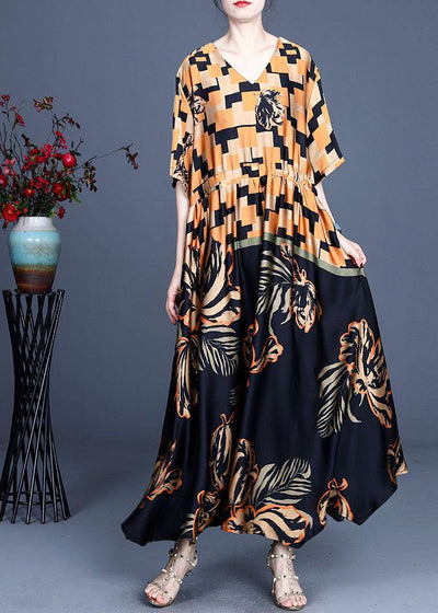 Classy Black Plaid Print Summer Silk Summer Dress - bagstylebliss