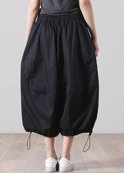 Classy Black Pockets Casual Wide Leg Cotton Pants - bagstylebliss