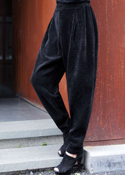 Classy Black Pockets wrinkled Thick Casual Winter Pants