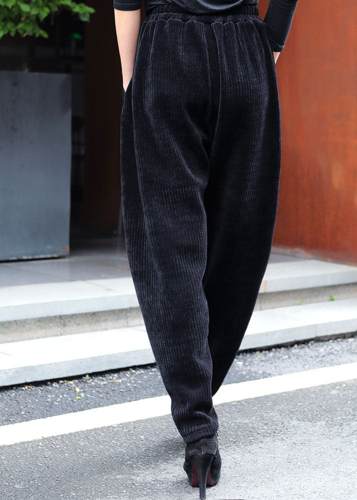 Classy Black Pockets wrinkled Thick Casual Winter Pants