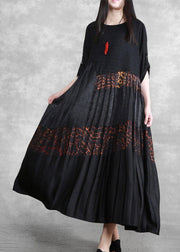 Luxy Silk Maxi Dresses Black Pleated Low High Patchwork Dress - bagstylebliss