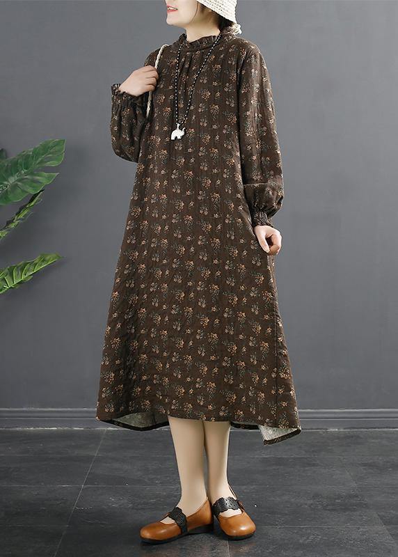 Classy Black Print Stand Collar Robes Dresses - bagstylebliss