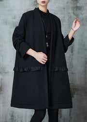 Classy Black Ruffled Patchwork Cotton Cardigans Spring