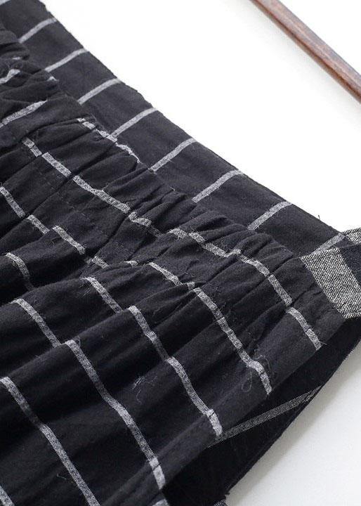Classy Black Striped Pockets Carpenter Fall Linen Dress - bagstylebliss