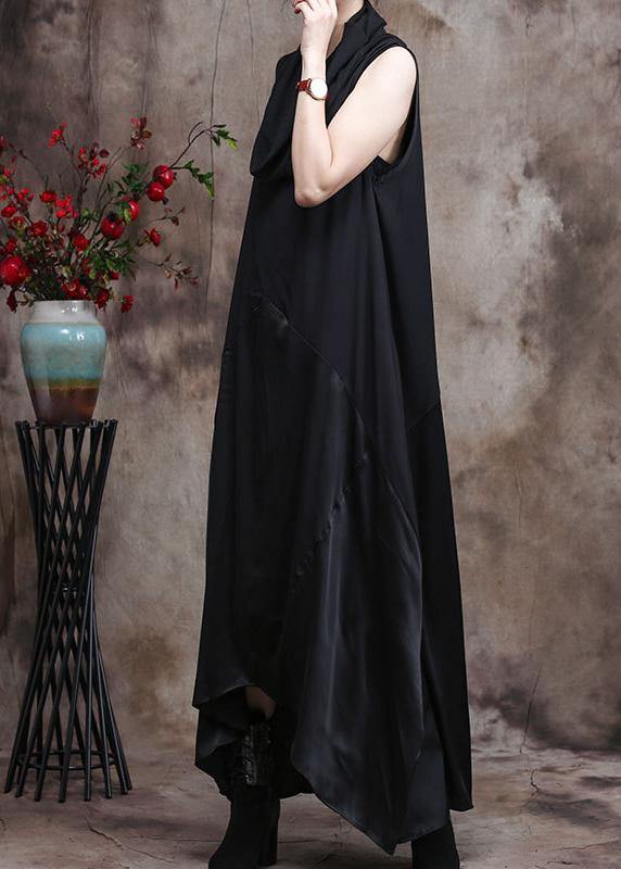 Classy Black Silk Dress Tunics Patchwork Vestidos De Lino Dress - bagstylebliss