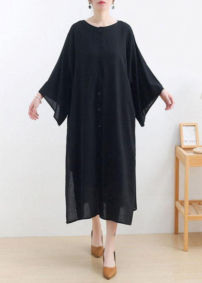 Classy Black side Open Cotton Dress long Shirts Fall Dress - bagstylebliss