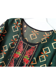 Classy Blackish Green O-Neck Patchwork Silk Formal Dress Short Sleeve