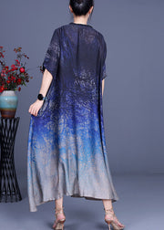 Classy Blue Button Print fashion Fall Half Sleeve Dress