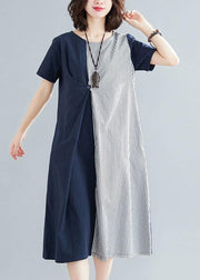 Classy Blue Cotton Patchwork Summer Dress - bagstylebliss