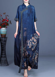 Classy Blue Print Patchwork Oriental Long Dress Summer - bagstylebliss