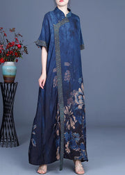 Classy Blue Print Patchwork Oriental Long Dress Summer - bagstylebliss