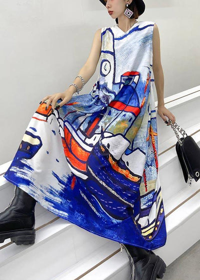 Classy Blue Print Sleeveless Maxi Dresses Summer - bagstylebliss