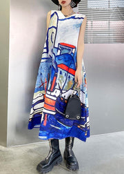 Classy Blue Print Sleeveless Maxi Dresses Summer - bagstylebliss