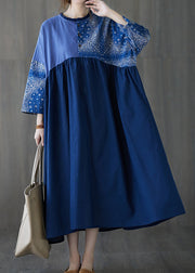 Classy Blue Ruffled Print Cotton Long Dress Spring