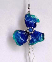 Classy Blue Sterling Silver Floral Agate Drop Earrings