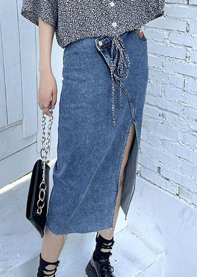 Classy Blue Summer asymmetrical design Skirts Denim Casual - bagstylebliss