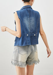 Classy Blue Zip Up Silm Fit Denim Vests Fall