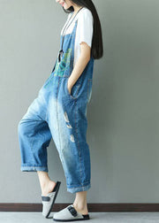 Classy Blue print hole cowboy Jumpsuits Spring