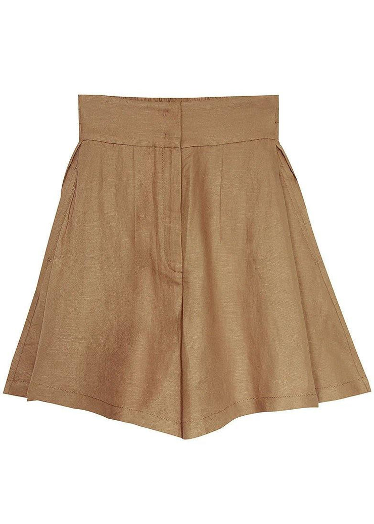 Classy Brown High Waist Pockets hot Wide Leg Linen Pants - bagstylebliss