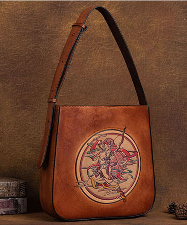 Elegante braune Paitings-Taschenhandtasche aus Kalbsleder mit großer Kapazität