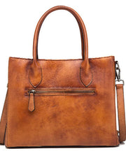 Classy Brown Yellow Print Paitings Leather Tote Handbag