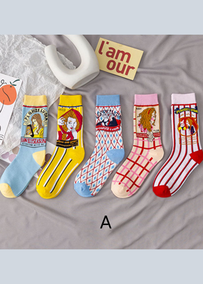 Klassische, niedliche Cartoon-Print-Crew-Socken aus Baumwolle