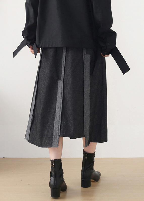 Classy Dark Grey Patchwork Pockets Skirts - bagstylebliss