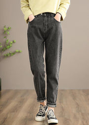Classy Denim Black Pants Spring Elastic Waist Photography Wild Trousers - bagstylebliss