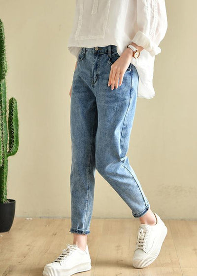 Classy Denim Blue Patchwor Cotton Pants - bagstylebliss