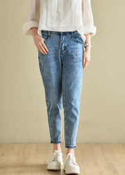 Classy Denim Blue Patchwor Cotton Pants - bagstylebliss