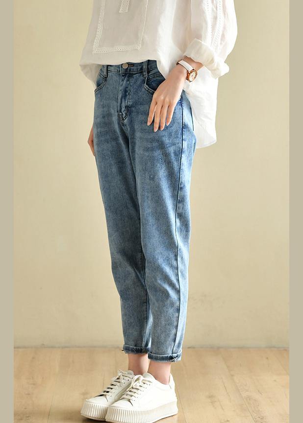 Classy Denim Blue Patchwor Cotton Pants - bagstylebliss