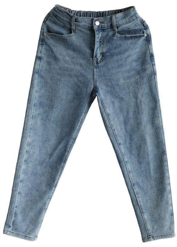 Classy Denim Blue Patchwor Cotton Pants - bagstylebliss