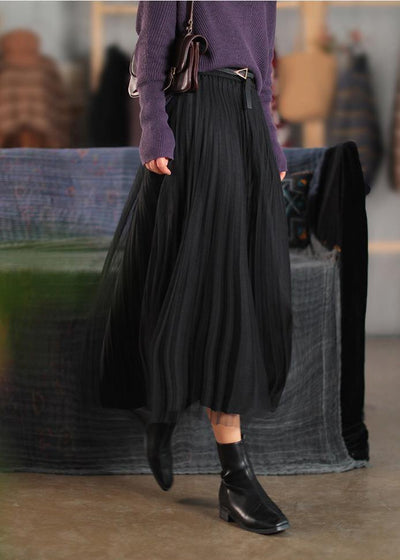Classy Elastic Waist Cinched Spring Dresses Black Long Skirt - bagstylebliss