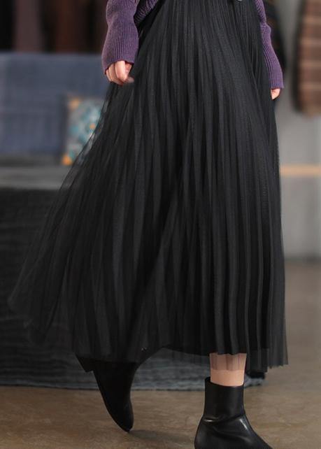 Classy Elastic Waist Cinched Spring Dresses Black Long Skirt - bagstylebliss