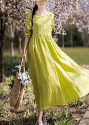 Classy Grass Green Cinched Button Summer Linen Dress - bagstylebliss