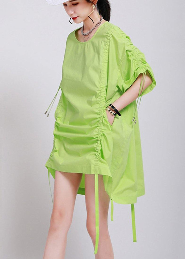 Classy Green Batwing Sleeve Ankle Summer Cotton Dress - bagstylebliss