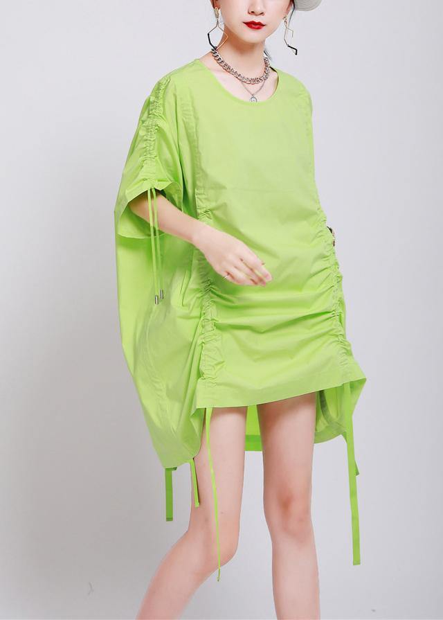 Classy Green Batwing Sleeve Ankle Summer Cotton Dress - bagstylebliss