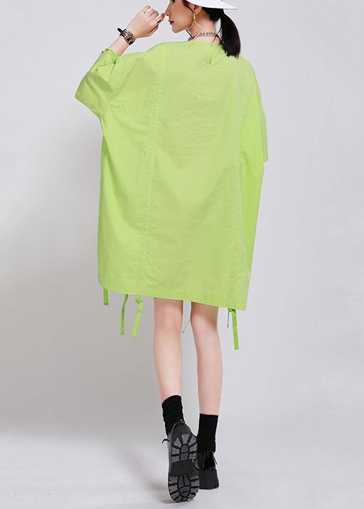 Classy Green Batwing Sleeve Ankle Summer Cotton Dress - bagstylebliss