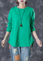 Classy Green Oversized Low High Design Cotton Sweatshirt Fall