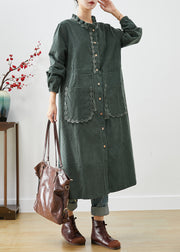 Classy Green Ruffled Cinched Corduroy Coats Fall